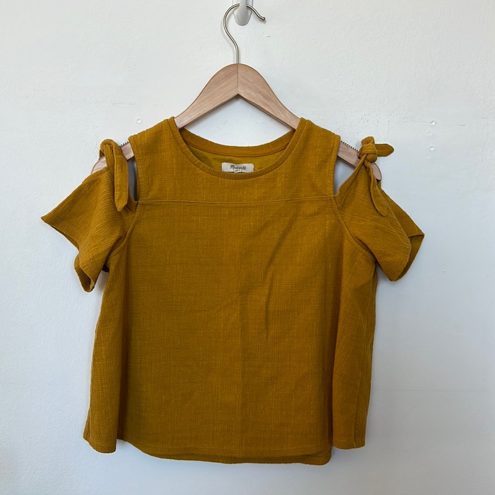 Madewell yellow top with tie sleeves